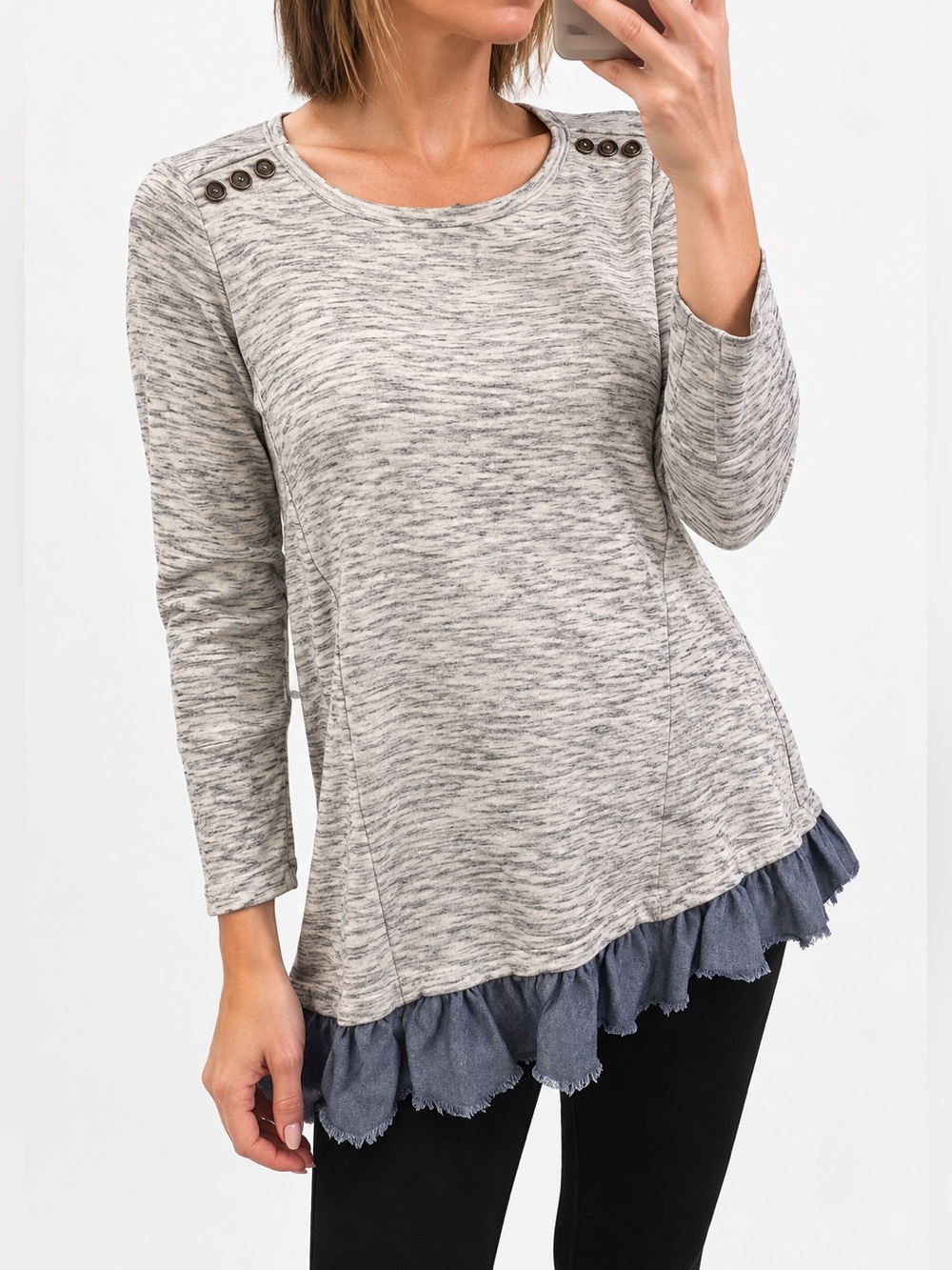 Anthropologie Saturday Sunday Casual Heathered Gray Ruffle Hem Womens Top Medium